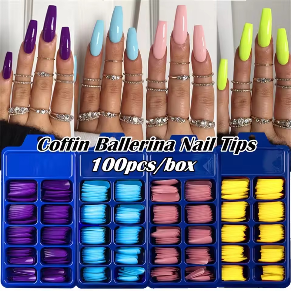 100Pcs Candy Color False Nail Tips Full Cover Matte Acrylic Ballerina Fake Nails Tip DIY Beauty Manicure Extension Tools E0120A