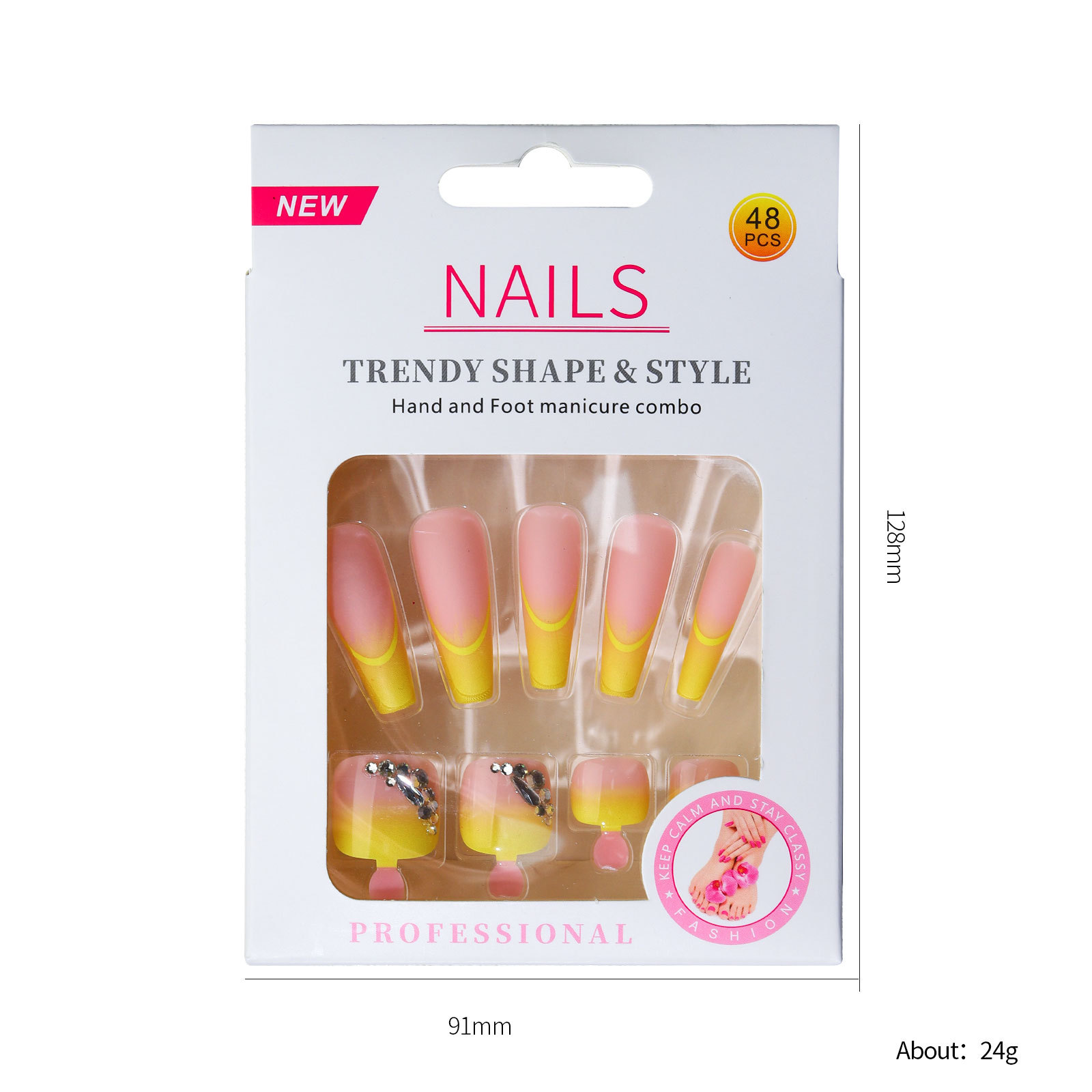 48Pcs Hand Foot manicure combo Series Artificial False Nails Toenails Fashion Solid Color French Wearable Finished Fake Nails E0103A view 9