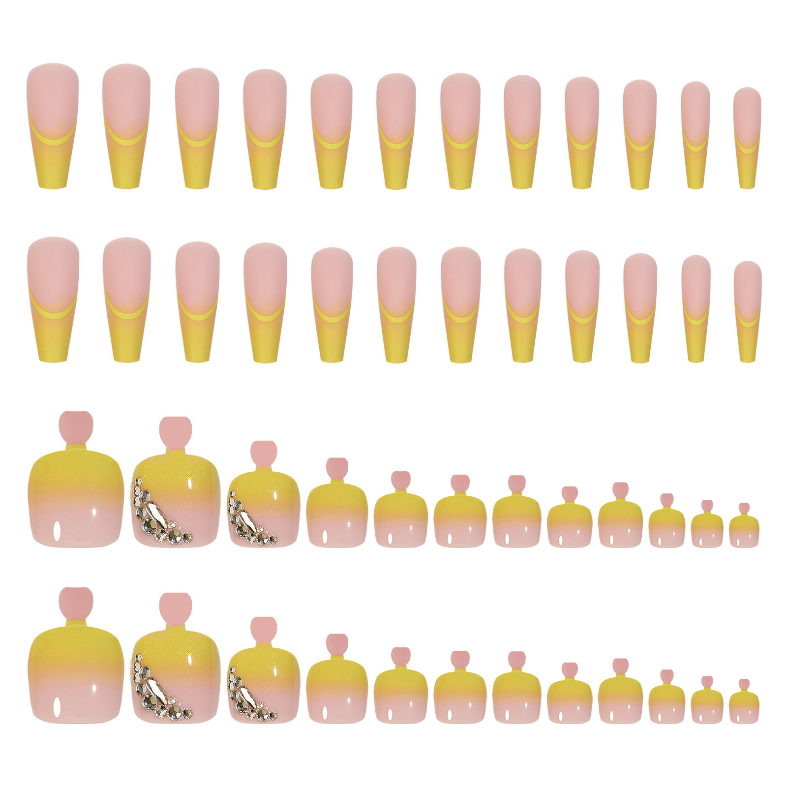 48Pcs Hand Foot manicure combo Series Artificial False Nails Toenails Fashion Solid Color French Wearable Finished Fake Nails E0103A view 8