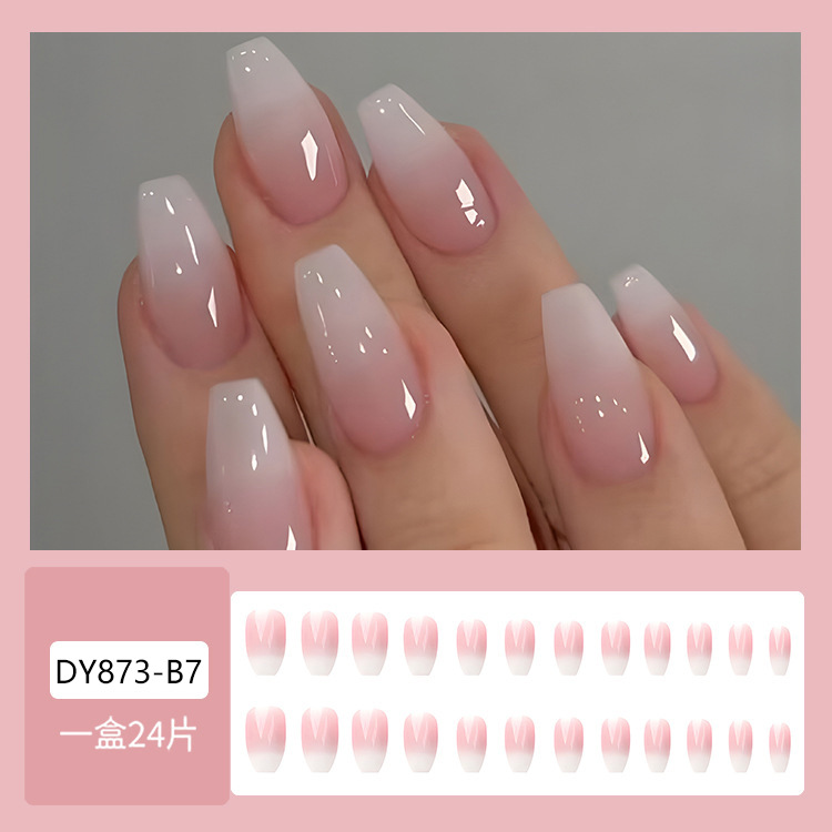 24Pcs Simple White French Press on Fake Nails with Shiny Powder Short Square Head False Nails Tips Reusable Stick-on Manicure E0159A view 7