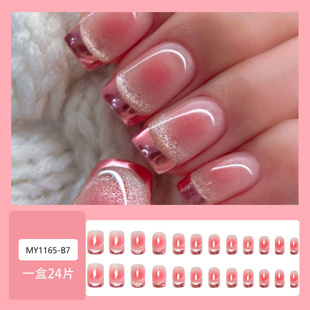 24Pcs Simple White French Press on Fake Nails with Shiny Powder Short Square Head False Nails Tips Reusable Stick-on Manicure E0159A view 4