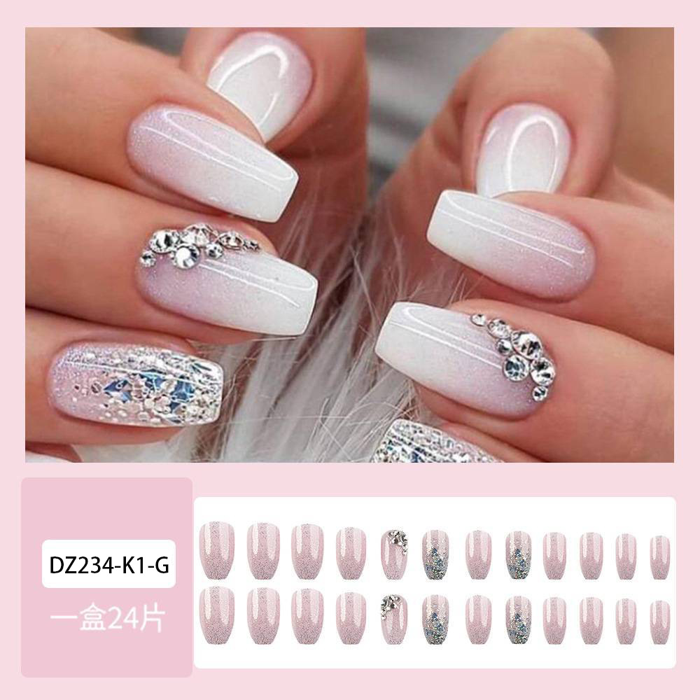 24Pcs Simple White French Press on Fake Nails with Shiny Powder Short Square Head False Nails Tips Reusable Stick-on Manicure E0159A view 8