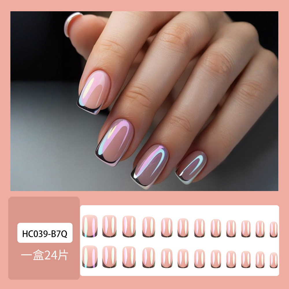 24Pcs Simple White French Press on Fake Nails with Shiny Powder Short Square Head False Nails Tips Reusable Stick-on Manicure E0159A view 3