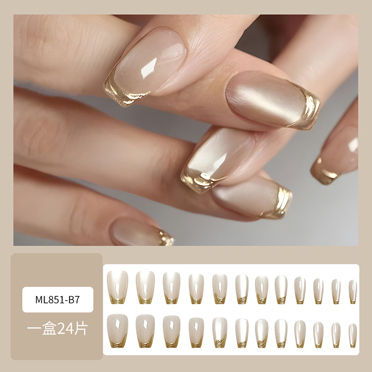 24Pcs Simple White French Press on Fake Nails with Shiny Powder Short Square Head False Nails Tips Reusable Stick-on Manicure E0159A view 6