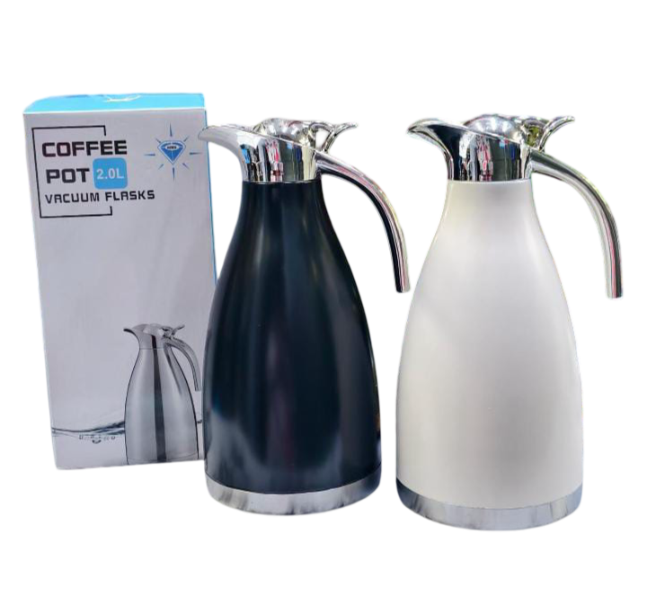 SUNDABESTS 2.0L Stainless Steel Vacuum Coffee Pot – Large Thermos Flask Kettle with Double Wall Insulation for Hot & Cold Drinks, Heavy Duty Silver Vacuum Flask for Home Office Travel & Outdoor