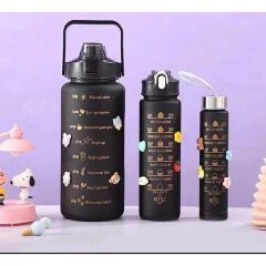3-in-1 Motivational Water Bottle Set – Large Capacity Sports Bottles with Time Markers, Leak-Proof Lids, Straws & Carry Handles for Gym, Travel & Outdoor Fitness