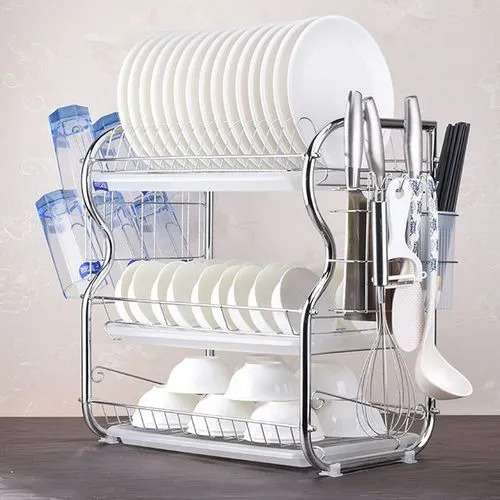 Stainless Steel Dish Rack - 2 Layer and 3 Tier Large Capacity Drainer Dishrack with Cutlery Holder & Drip Tray, Rust-Resistant Kitchen Sink Organizer for Dishes, Cups, and Utensils.