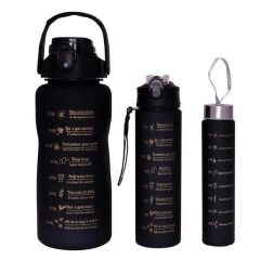 3-in-1 Motivational Water Bottle Set – Large Capacity Sports Bottles with Time Markers, Leak-Proof Lids, Straws & Carry Handles for Gym, Travel & Outdoor Fitness