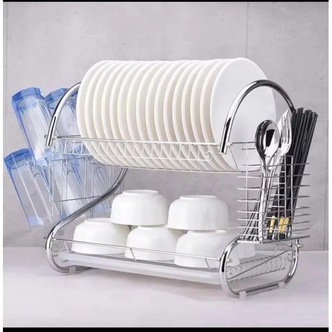 Stainless Steel Dish Rack - 2 Layer and 3 Tier Large Capacity Drainer Dishrack with Cutlery Holder & Drip Tray, Rust-Resistant Kitchen Sink Organizer for Dishes, Cups, and Utensils.