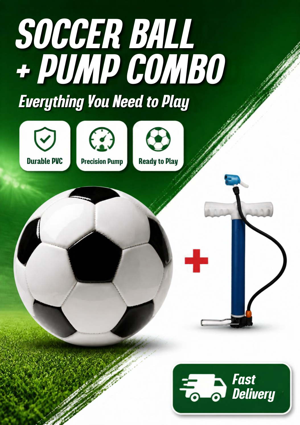 Soccer ball/Football Black and White Plus air pump/inflator with pin could also be used for bicycle inflation