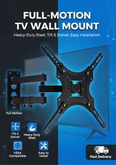 Adjustable Heavy-Duty TV Wall Mount Bracket – 14" to 55" with 180° Rotation & Swivel Wide Compatibility Full Motion Adjustments Heavy-Duty Steel Build Space-Saving Design –Keeps your TV neatly mounted