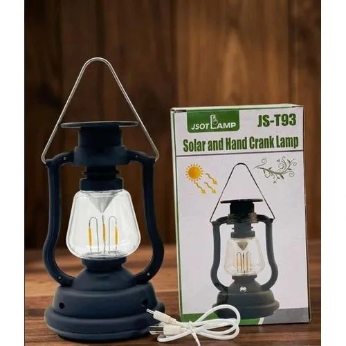 JSOT T93 Solar Rechargeable LED Lantern – Portable Hand Crank & Solar Lamp with Power Bank, USB Charging, Camping Emergency Light (Black)