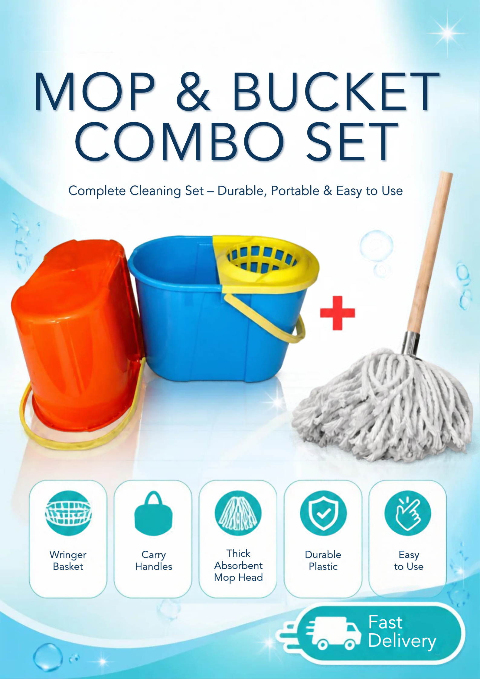 Mop and Bucket Set – Mop with Handle & Wringer – Easy to Use, Durable & Efficient Floor Cleaning System – Ideal for Home, Office & Tile Cleaning you can buy mop or bucket only