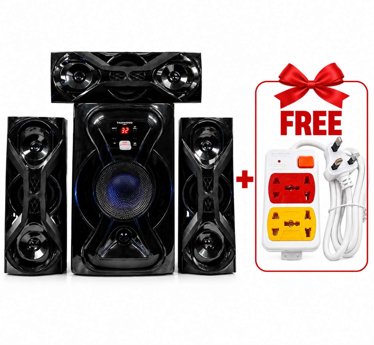 NEW TAGWOOD LS-631L 3.1 CH 12000W PMPO  MULTIMEDIA SPEAKER SYSTEM WITH BLUETOOTH FM RADIO EQUALIZER MP3 PLAYER USB AND REMOTE CONTROL.
