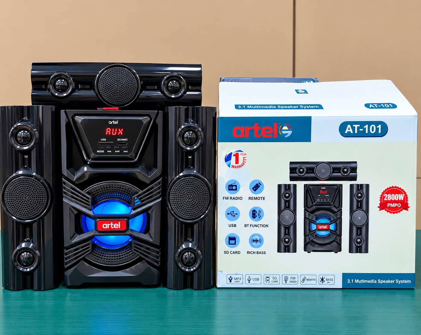 ARTEL AT-101 3.1CH MULTIMEDIA SPEAKER SYSTEM 20000W PMPO FM RADIO USB BLUETOOTH SD CARD RICH BASS AND A FULLY FUNCYIONAL REMOTE CONTROL