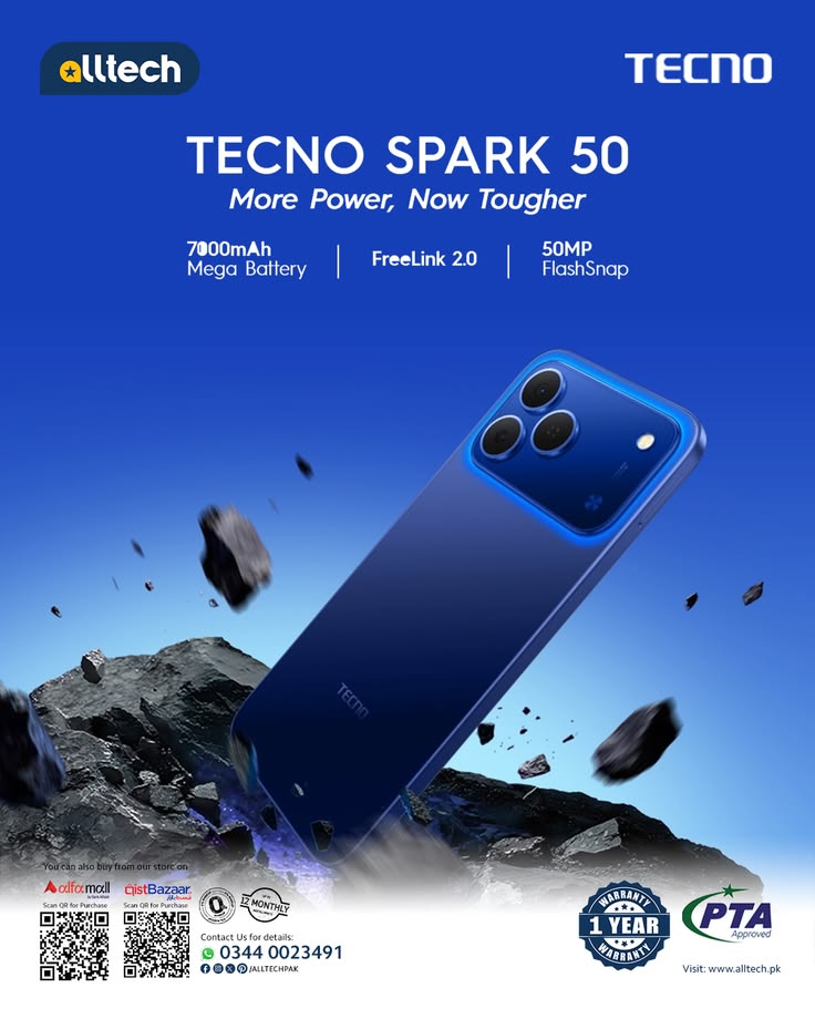 🔥New! 🔥TECNO SPARK 50 256GB STORAGE 4GB(+ 8GB) RAM 6700MAH BATTERY 18W TYPE-C FAST CHARGE 6.78-INCH DISPLAY 50MP ULTRACLEAR CAMERA/ ANDROID 16 DUAL MAIN CAMERA 45W SUPER CHARGING 5200MAH SMARTPHONE.