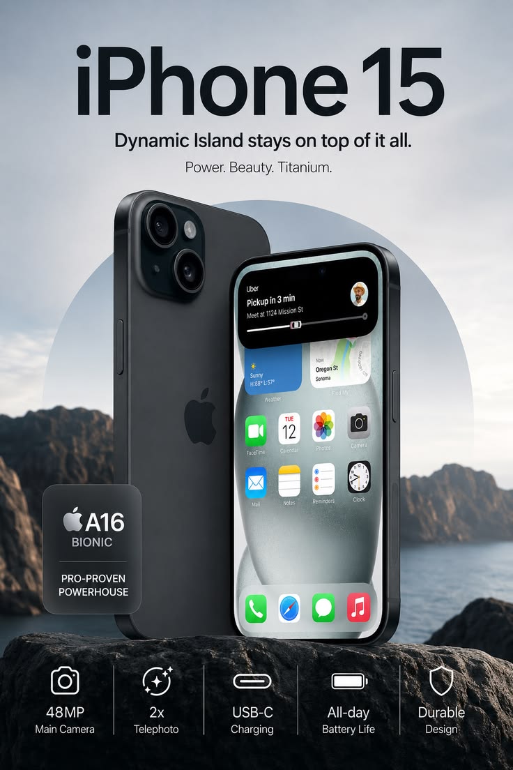 🔥EX - UK🔥Apple iPhone 15 256GB 6GB RAM 6.1" Super Retina XDR OLED 48MP Dual Camera 3349 mAh 3349mAh Battery USB Type-C 2.0  Apple iPhone 15 256GB 6GB RAM 6.1" Super Retina XDR OLED 48MP Dual Camera