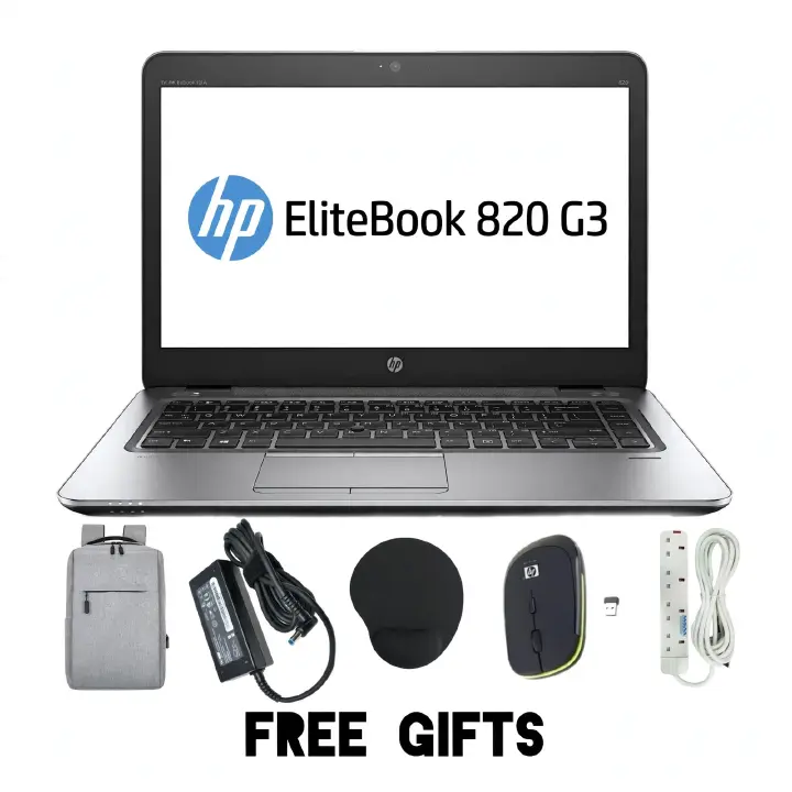 🔥[HP] 🔥HP EliteBook 820 G3 Refurbished Laptop, Intel Core i5, 8GB RAM, 256GB SSD, 12.5" HD Display, Windows 11 Pro + MS Office + FREE Bag, Mouse-rechargable, Charger & Extension                   🔥