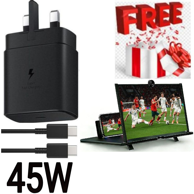 Samsung Quality Galaxy 45 W Super Fast Charger adapter With Type C output With Cable Included for Galaxy A17,A07 SA06,A06S,A16,A26,A36,A56,A04 ,05,A05s, S23 Ultra + Screen Magnifier for Movies, Videos