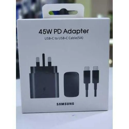(Adapter+Cable) Samsung 45W Superfast Charger 2.0 and Adapter Type C to C Cable plus Adapter PD adapter charger for Samsung A series , S series, A23 A24 A25 A26 S25 S26 all Type C devices