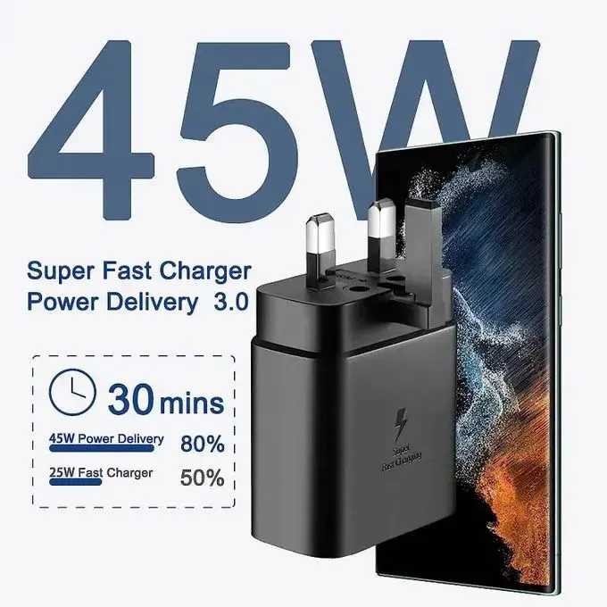(Adapter+Cable) Samsung 45W Superfast Charger 2.0 and Adapter Type C to C Cable plus Adapter PD adapter charger for Samsung A series , S series, A23 A24 A25 A26 S25 S26 all Type C devices
