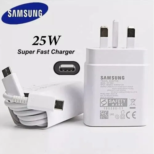 (Adapter+Cable) Samsung 25W Superfast Charger 2.0 and Adapter Type C to C Cable plus Adapter PD adapter charger for Samsung A series , S series, A23 A24 A25 A26 S25 S26 all Type C devices