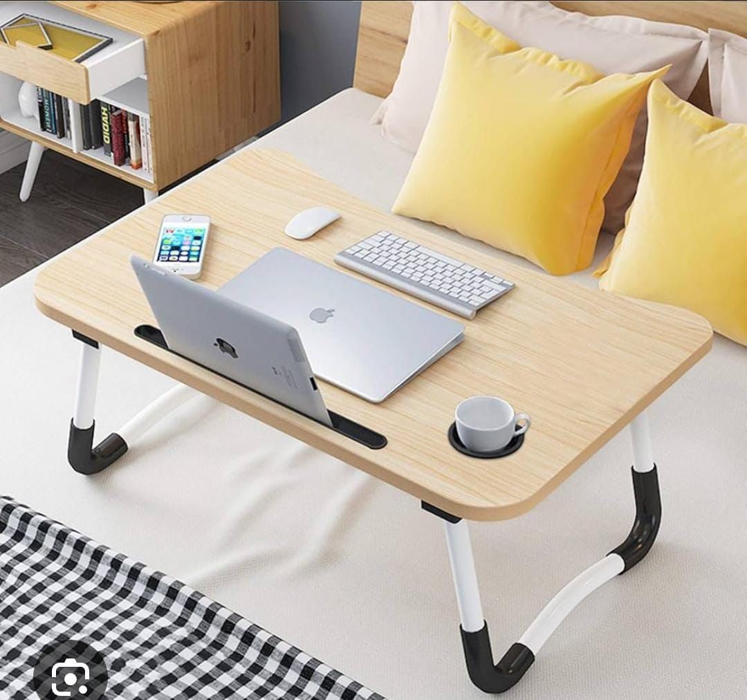 Multi-purpose foldable portable laptop desk study table with tablet slot and drink slot 60x40x27cm Lightweight and adjustable for Home Office and Bed use