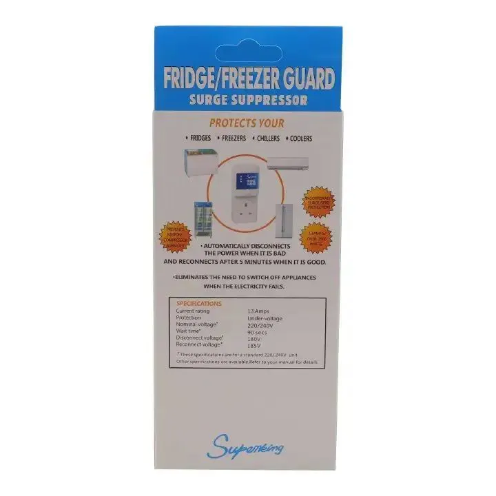 Fridge Guard 13A – Refrigerator Surge Protector & Voltage Stabilizer Against Power Surges and Fluctuations Freezer Guard White Fridge Guard Protector