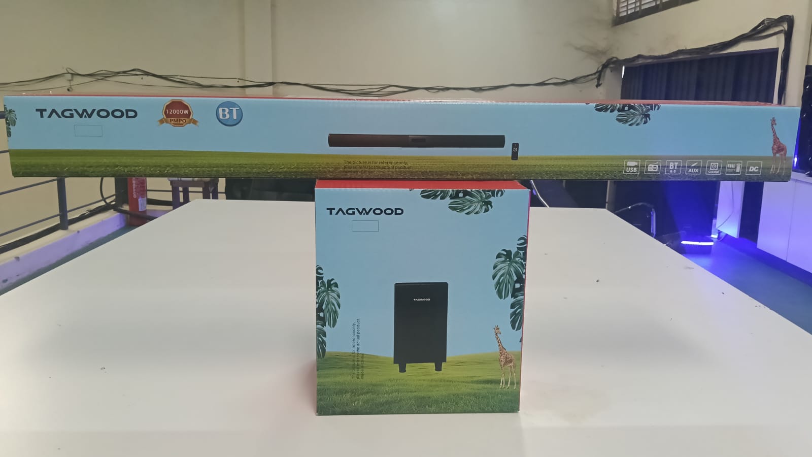 Tagwood 12000W 2.1CH Multimedia Bluetooth Woofer Speaker System Subwoofer Soundbar BT 6.0 /USB/SD/FM AC/DC System Soundbar with Remote Control S5 Speaker bass