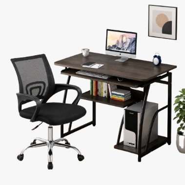 FULL SET Modern Home Office Computer Desk with Ergonomic Mesh Office Chair – Imported Study Table(70*40*71)cm Suitable for Workstation, Keyboard Tray, Bookshelf  for Home, Office & Students