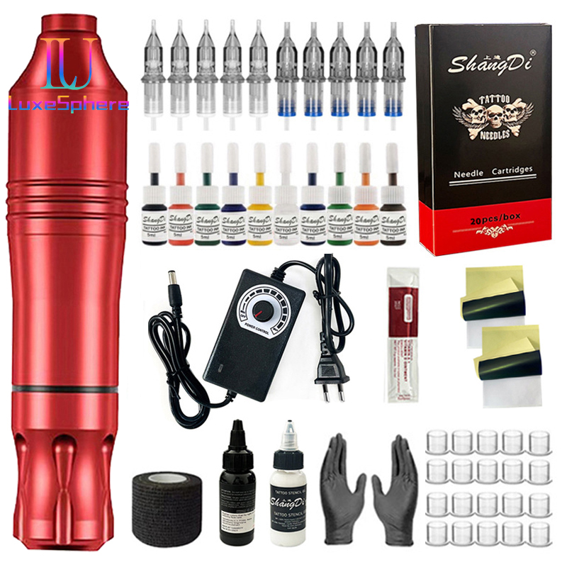 Tattoo Kits Professional Tattoo Pen Kit Rotary ,Tattoo Machine With Tattoo Power Supply, Ink, Gloves , Cartridge Needles Tattoo Kit For Body, Suitable for Beginners, Professionals, Tangent-line Foggin