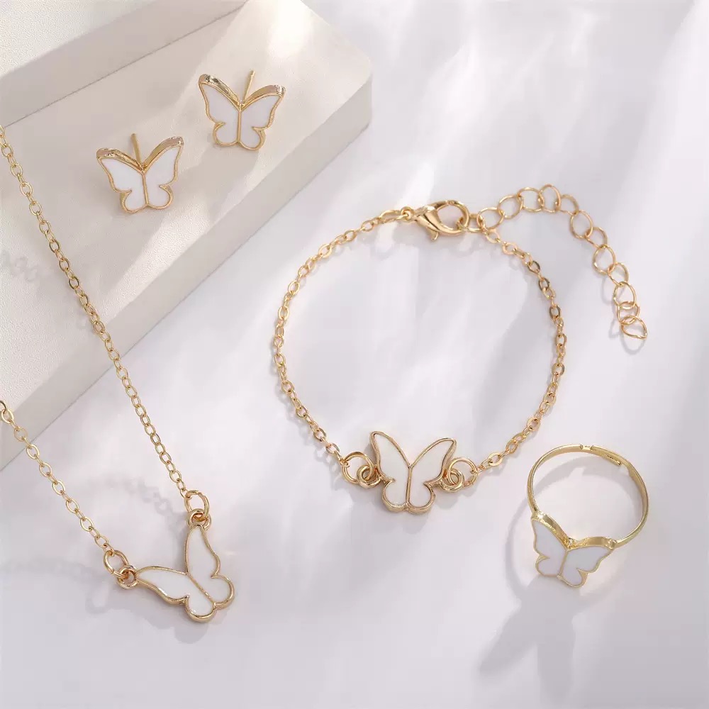 5PCS Women's Jewelry Set Earrings Necklaces Bracelets Rings Fashion Butterfly Jewelry Set Women's Butterfly Jewelry Couple Gifts
