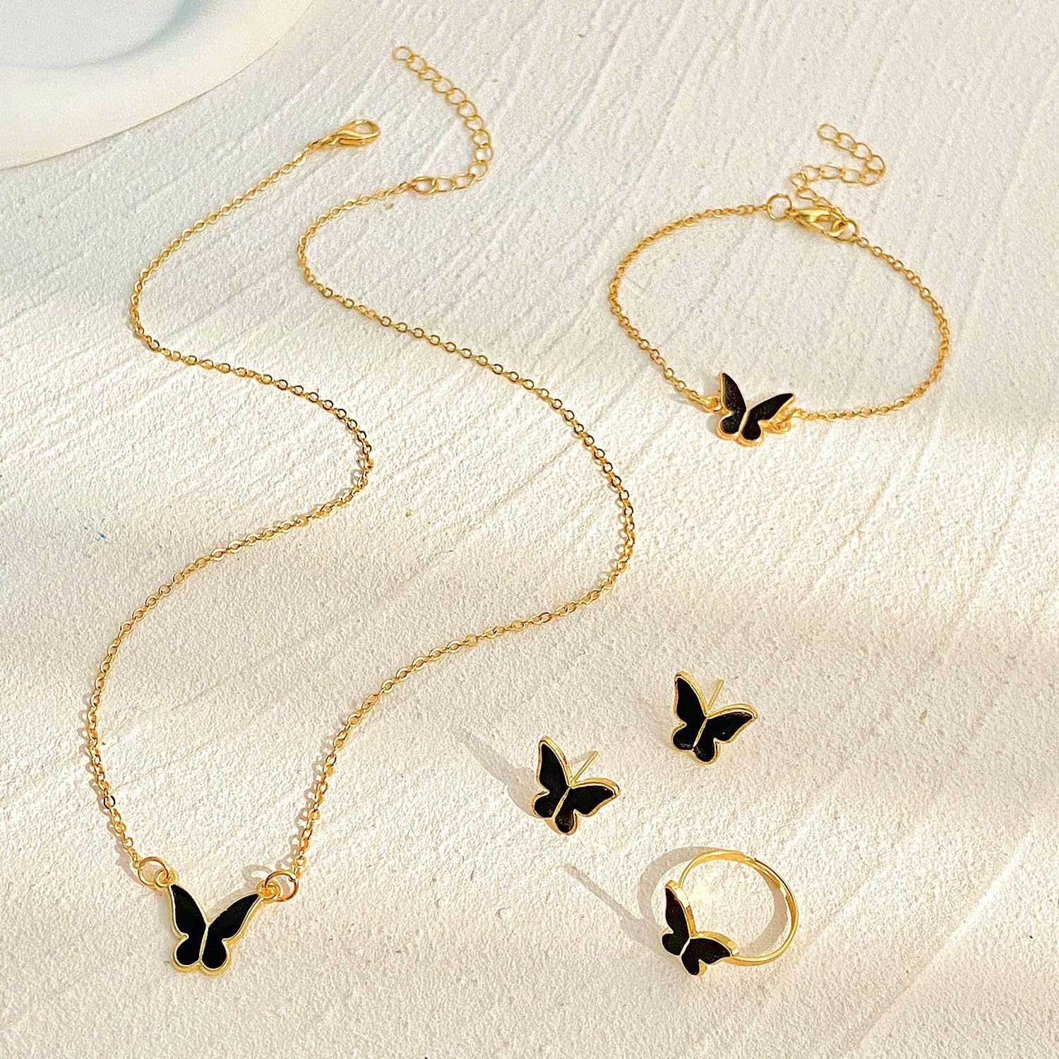 5PCS Women's Jewelry Set Earrings Necklaces Bracelets Rings Fashion Butterfly Jewelry Set Women's Butterfly Jewelry Couple Gifts