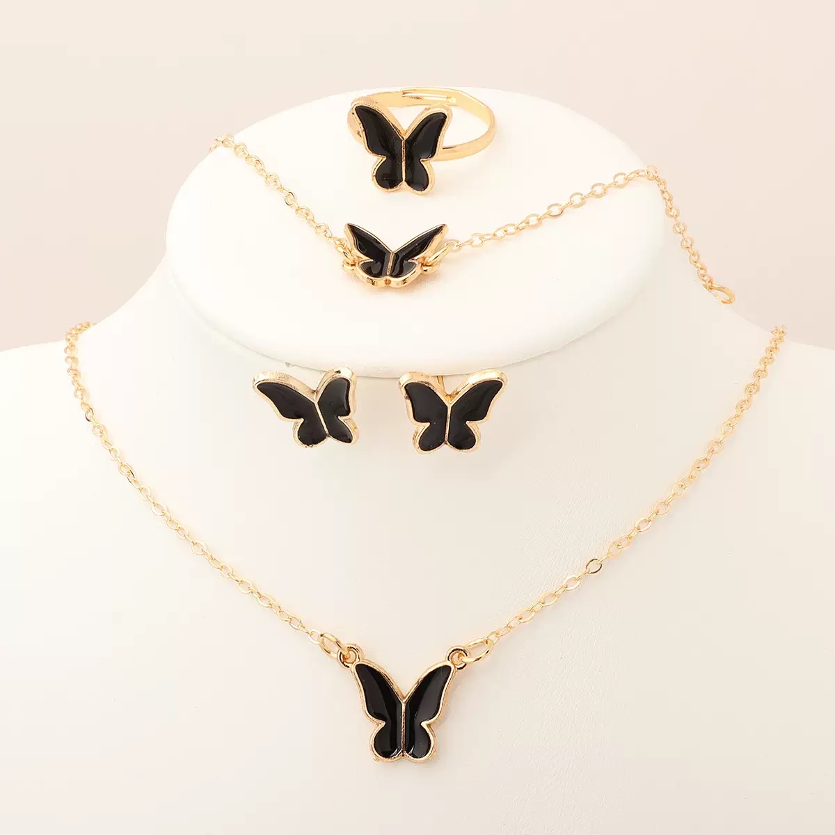 5PCS Women's Jewelry Set Earrings Necklaces Bracelets Rings Fashion Butterfly Jewelry Set Women's Butterfly Jewelry Couple Gifts