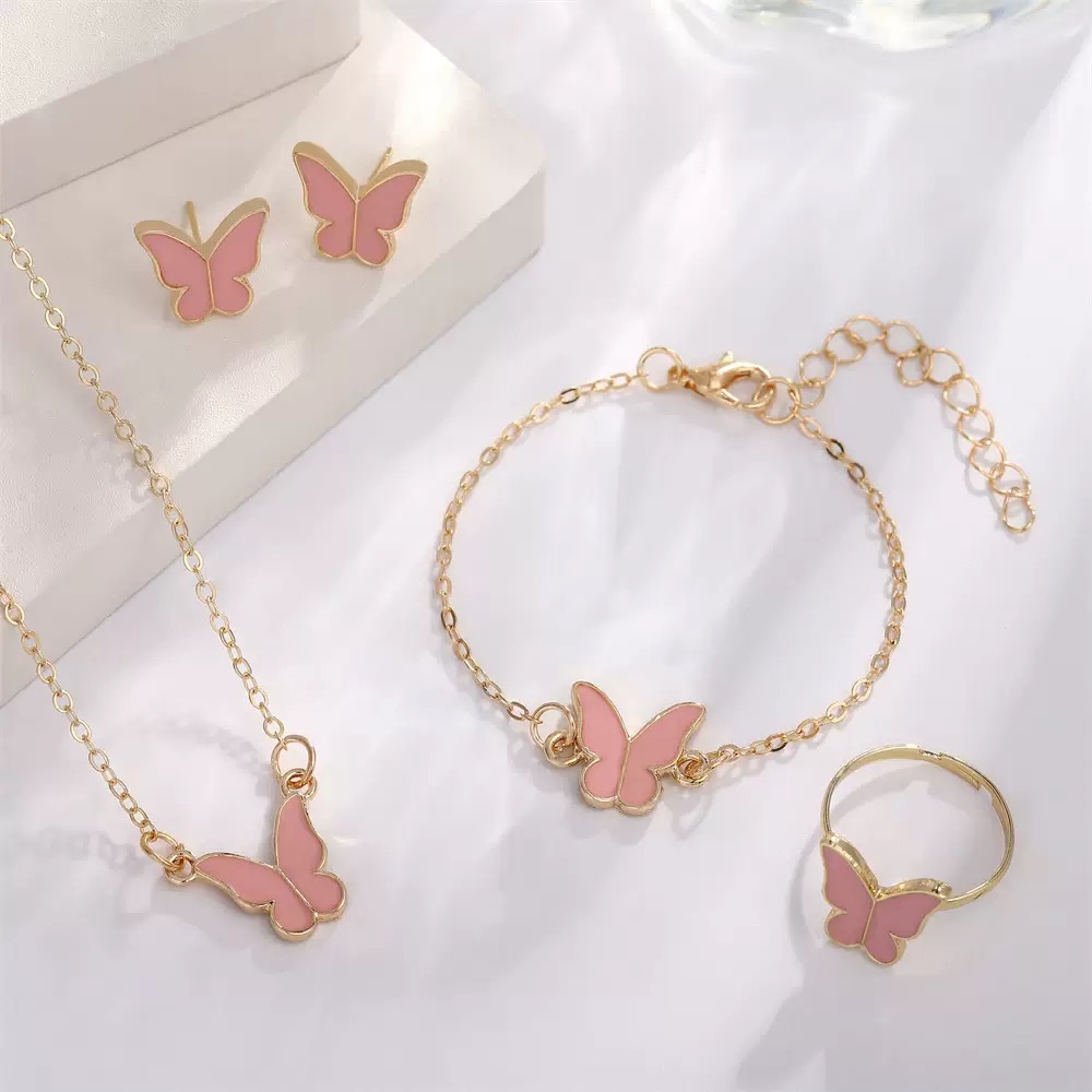 5PCS Women's Jewelry Set Earrings Necklaces Bracelets Rings Fashion Butterfly Jewelry Set Women's Butterfly Jewelry Couple Gifts