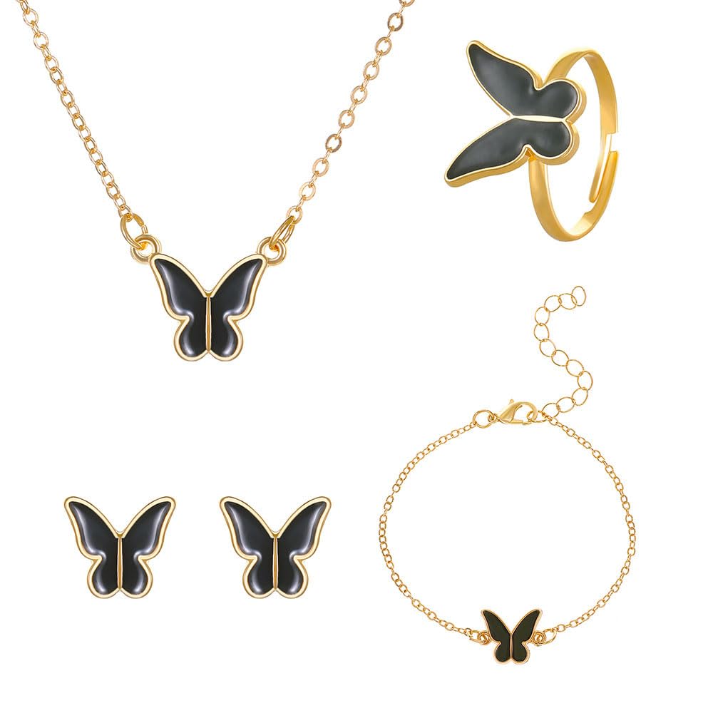 5PCS Women's Jewelry Set Earrings Necklaces Bracelets Rings Fashion Butterfly Jewelry Set Women's Butterfly Jewelry Couple Gifts