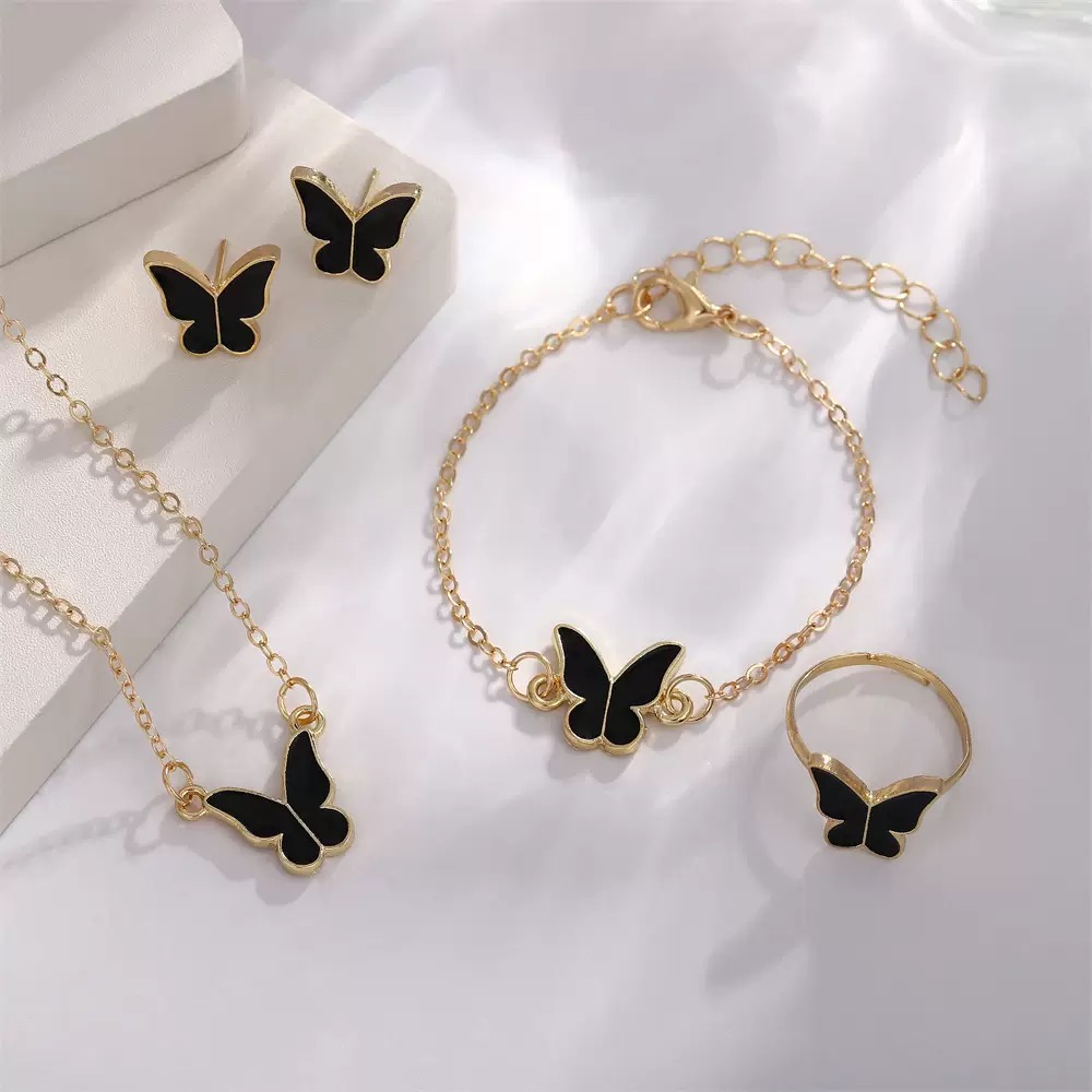 5PCS Women's Jewelry Set Earrings Necklaces Bracelets Rings Fashion Butterfly Jewelry Set Women's Butterfly Jewelry Couple Gifts