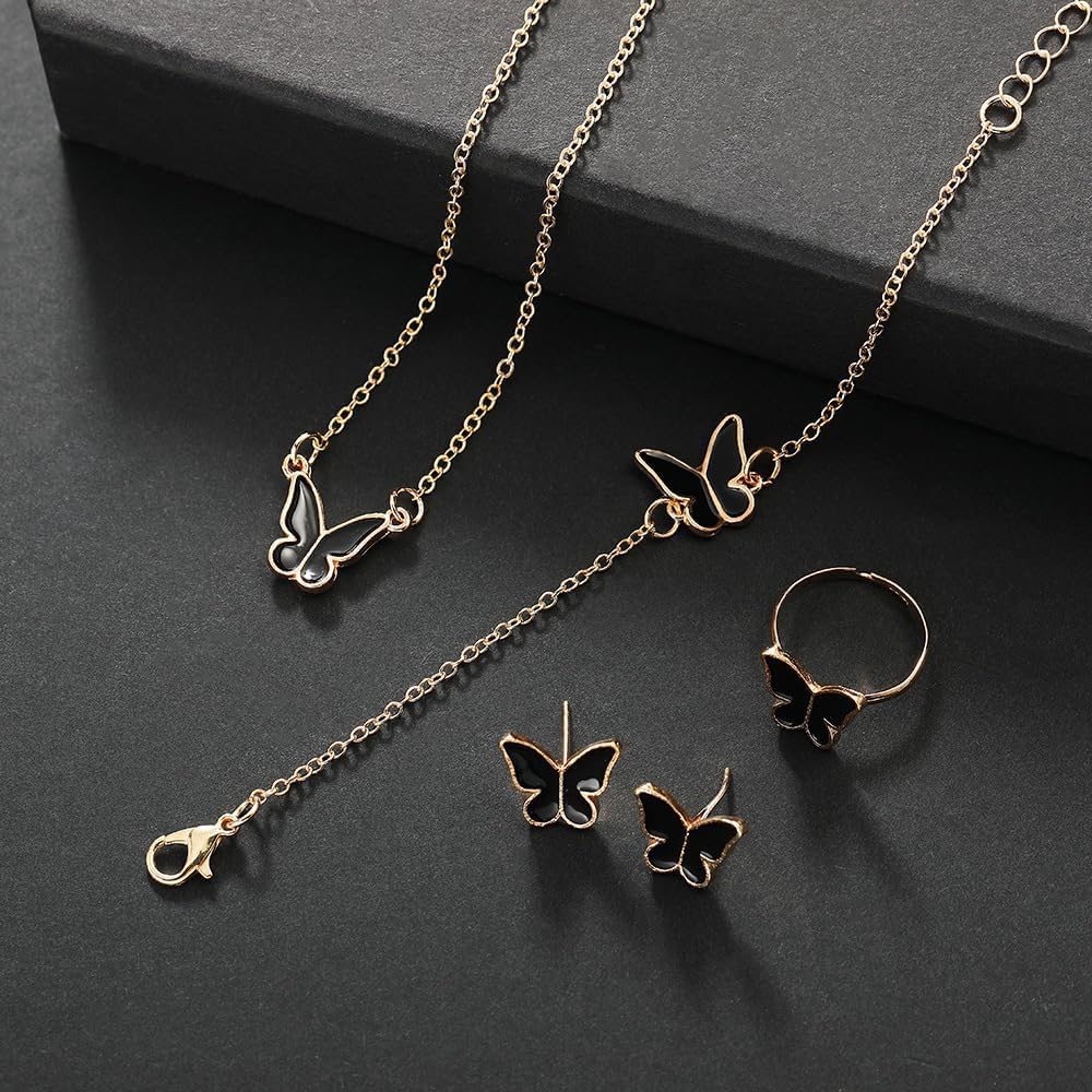 5PCS Women's Jewelry Set Earrings Necklaces Bracelets Rings Fashion Butterfly Jewelry Set Women's Butterfly Jewelry Couple Gifts