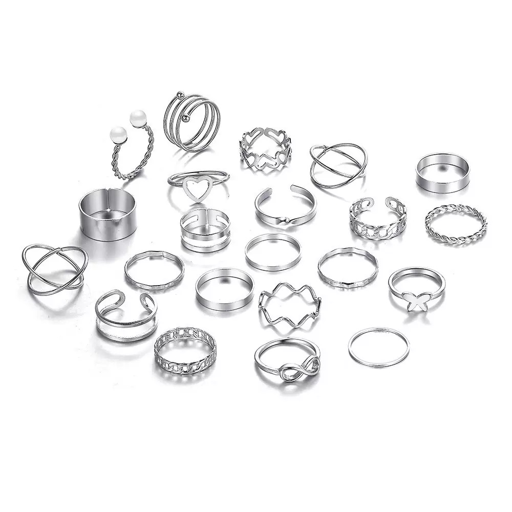 22PCS Women's Butterfly Rings Opening Multioint Rings Set Love Rings Female High Quality Accessories Women's Jewelry Set Used For Shooting Props Or Daily Wear