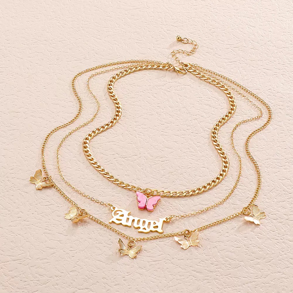 Lady's Layered Butterfly Choker Necklace 18K Gold Plated Brat Pendant Delicate Stacked Chain Hypoallergenic Jewelry For Daily Wear Party Vacation Dating And Special Occasions