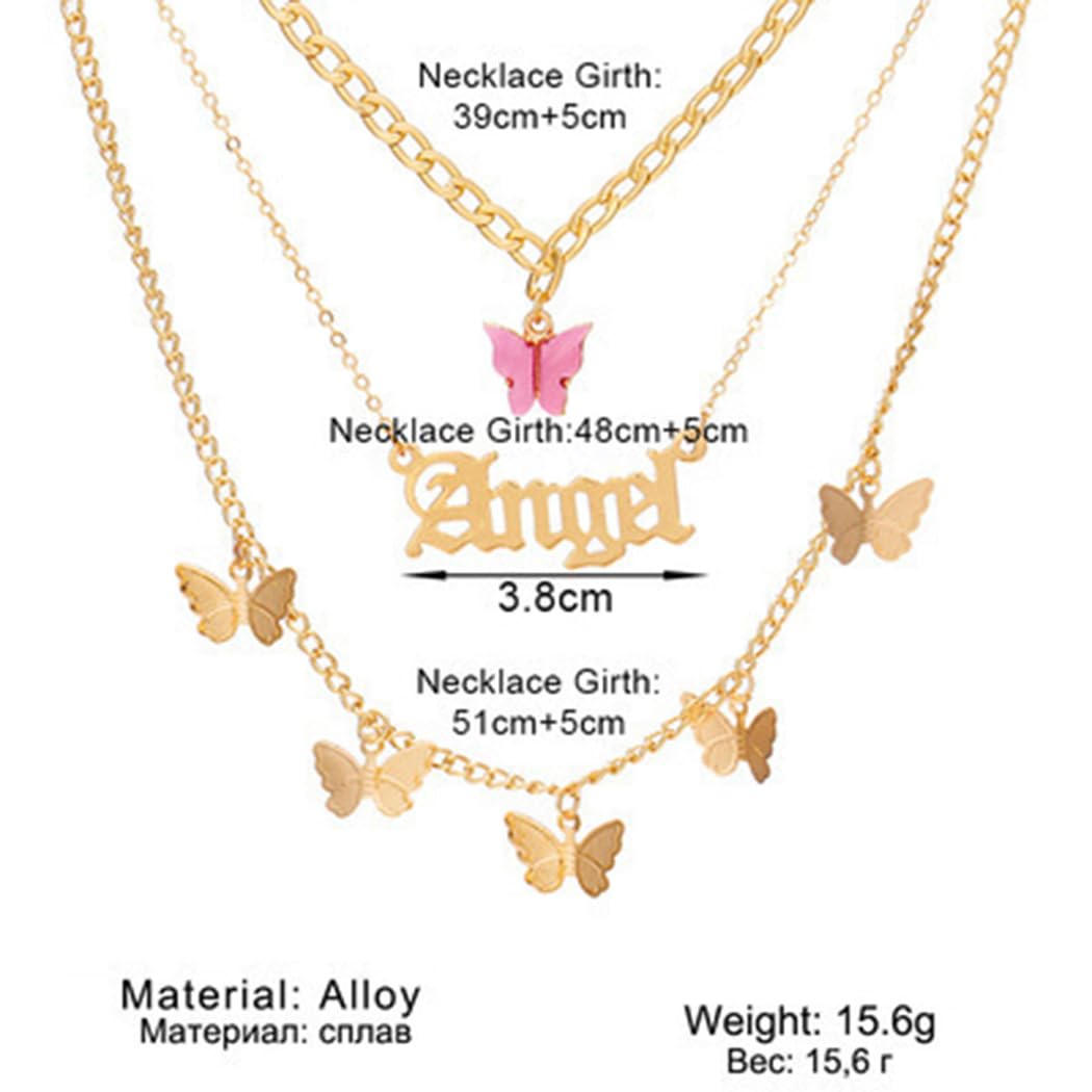 Lady's Layered Butterfly Choker Necklace 18K Gold Plated Brat Pendant Delicate Stacked Chain Hypoallergenic Jewelry For Daily Wear Party Vacation Dating And Special Occasions