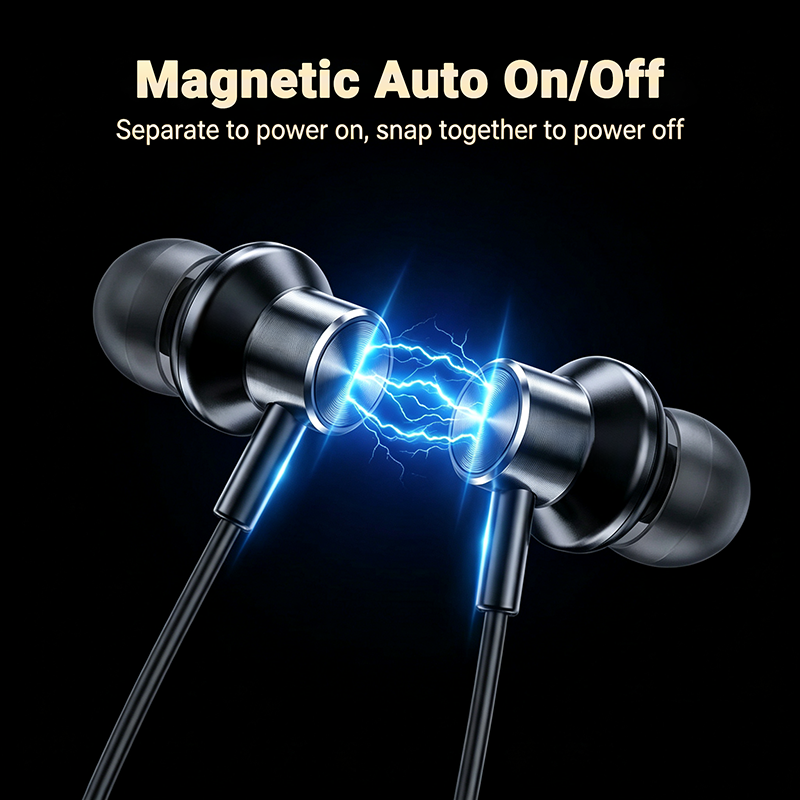 Utarudi 80H Long Battery Magnetic Auto On/Off Neckband Bluetooth Headphones Wireless Earbuds LED Power Display Skin Soft Neckband Headset Hi-Fi Stereo In Ear Earphones for Sports Calls Earphone