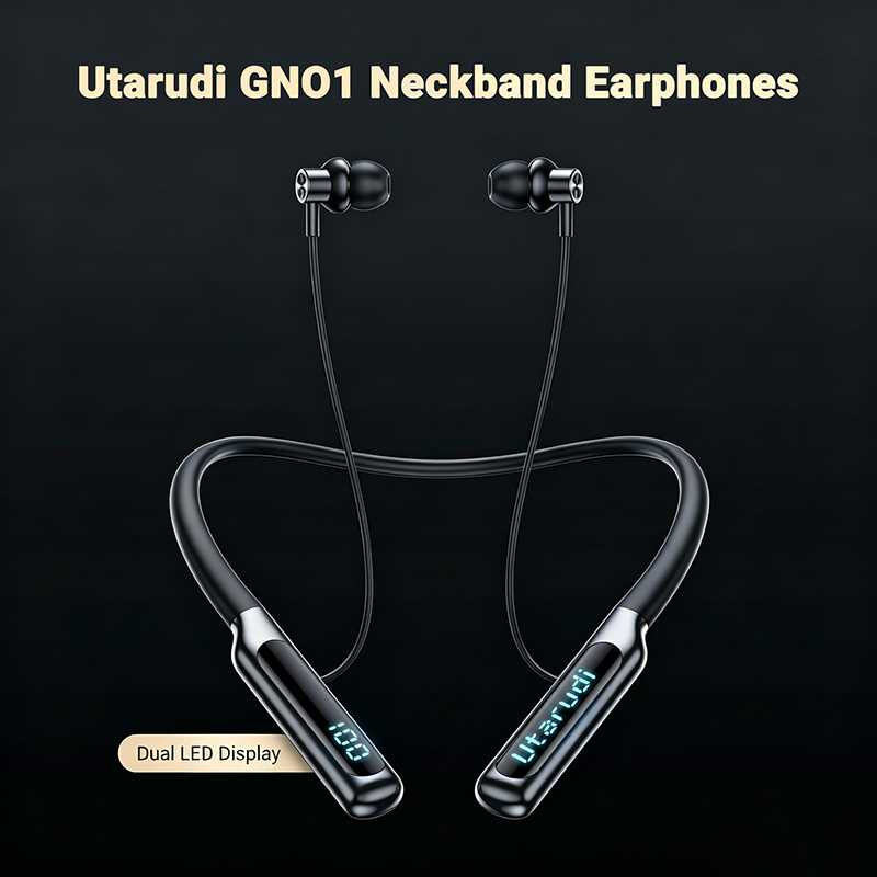 Utarudi 80H Long Battery Magnetic Auto On/Off Neckband Bluetooth Headphones Wireless Earbuds LED Power Display Skin Soft Neckband Headset Hi-Fi Stereo In Ear Earphones for Sports Calls Earphone