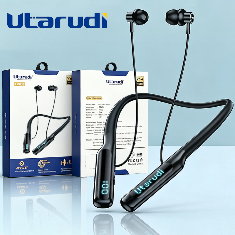 Utarudi 80H Long Battery Magnetic Auto On/Off Neckband Bluetooth Headphones Wireless Earbuds LED Power Display Skin Soft Neckband Headset Hi-Fi Stereo In Ear Earphones for Sports Calls Earphone