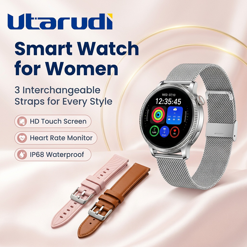 Utarudi GS9A Smart Watch for Women | 3 Interchangeable Straps, Heart Rate & Sleep Monitor, IP68 Waterproof Fitness Smartwatch