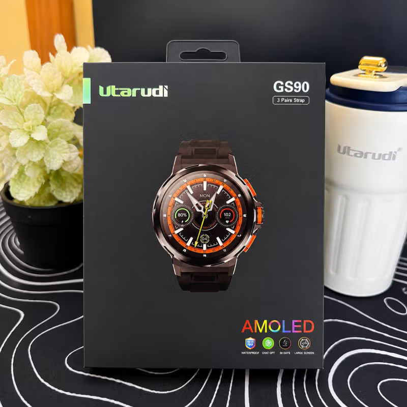 Utarudi GS90 Outdoor Smartwatch | Bluetooth Calls, 3 Replaceable Straps, Heart Rate and Blood Oxygen Monitoring, IP67 Waterproof Fitness Smartwatch