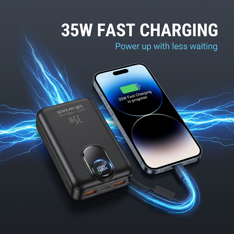 Utarudi PF-03 35W Portable Power Bank | 20000mAh, Fast Charging, LED Display, Portable Charger for iPhone and Android