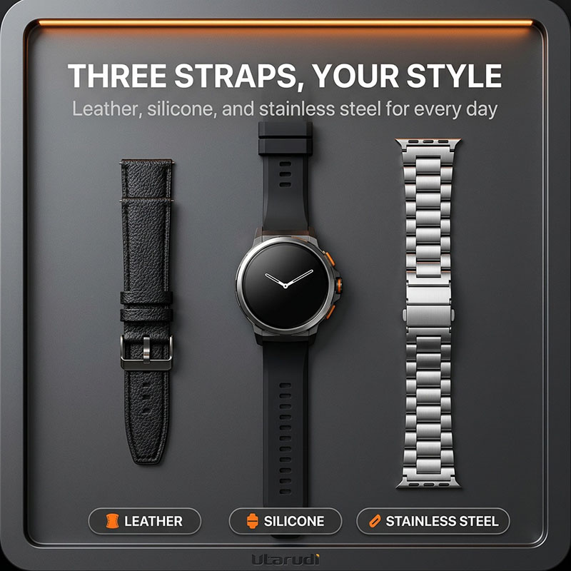 Utarudi GS90 Outdoor Smartwatch | Bluetooth Calls, 3 Replaceable Straps, Heart Rate and Blood Oxygen Monitoring, IP67 Waterproof Fitness Smartwatch