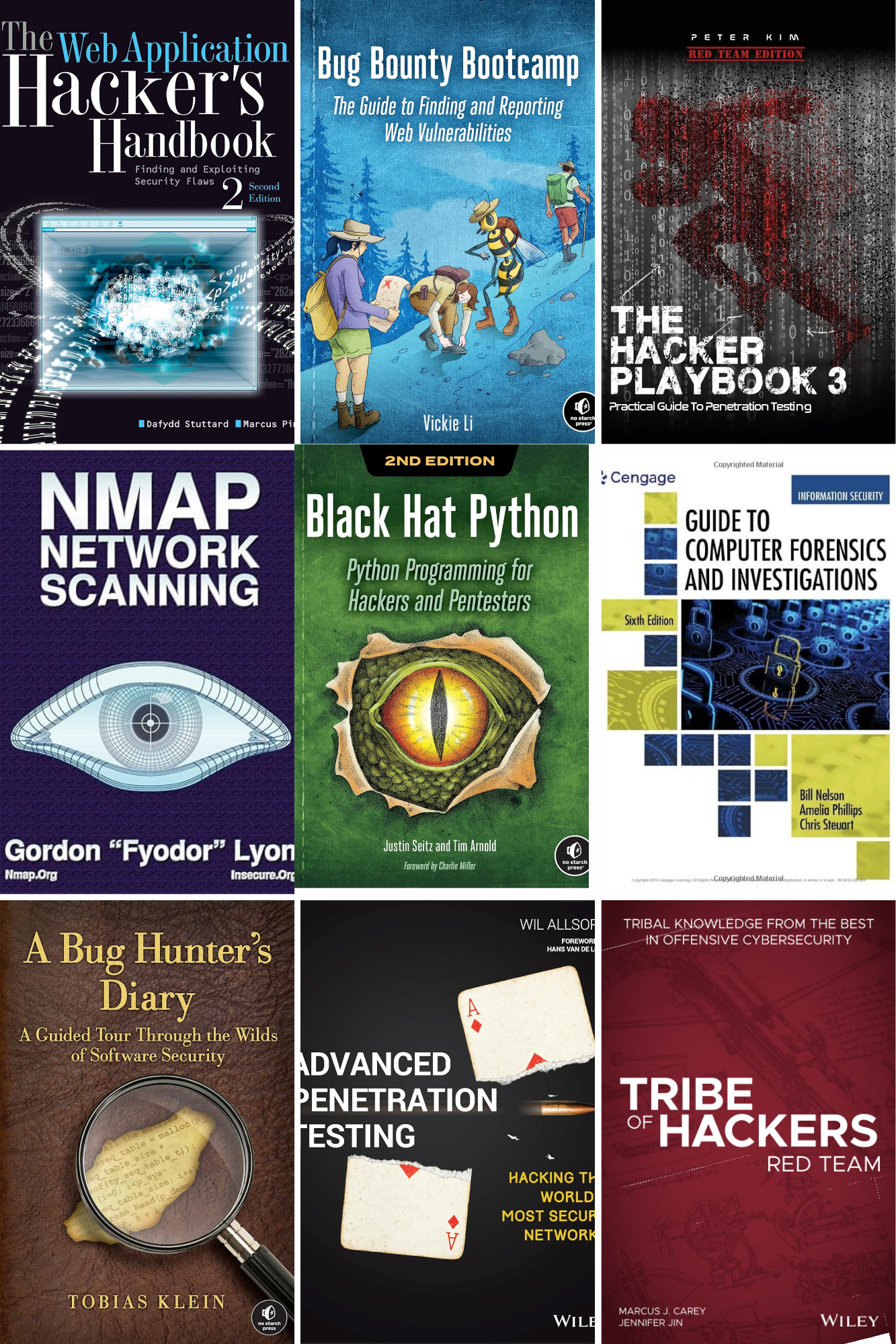 9 In 1 Cybersecurity & Ethical Hacking Books By Dafydd Stuttard,Marcus Pinto,Vickie Li,Peter Kim,Gordon Lyon,Justin Seitz,Tim Arnold,Bill Nelson,Tobias Klein,Wil Allsopp,Marcus Carey And Jennifer Jin