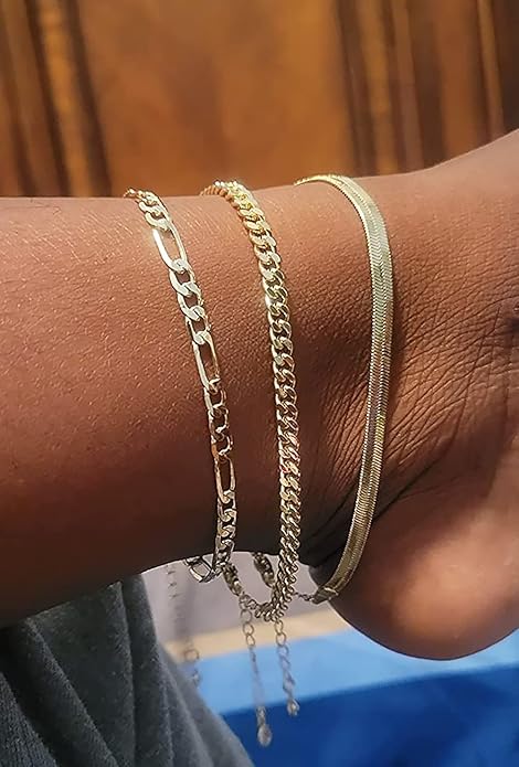 Gold Ankle Bracelets for Women, 14K Gold Anklets for Women Waterproof Cuban Link Anklets Set Layered Anklet Bracelets for Women Anklet for Women Gold Jewelry Gift